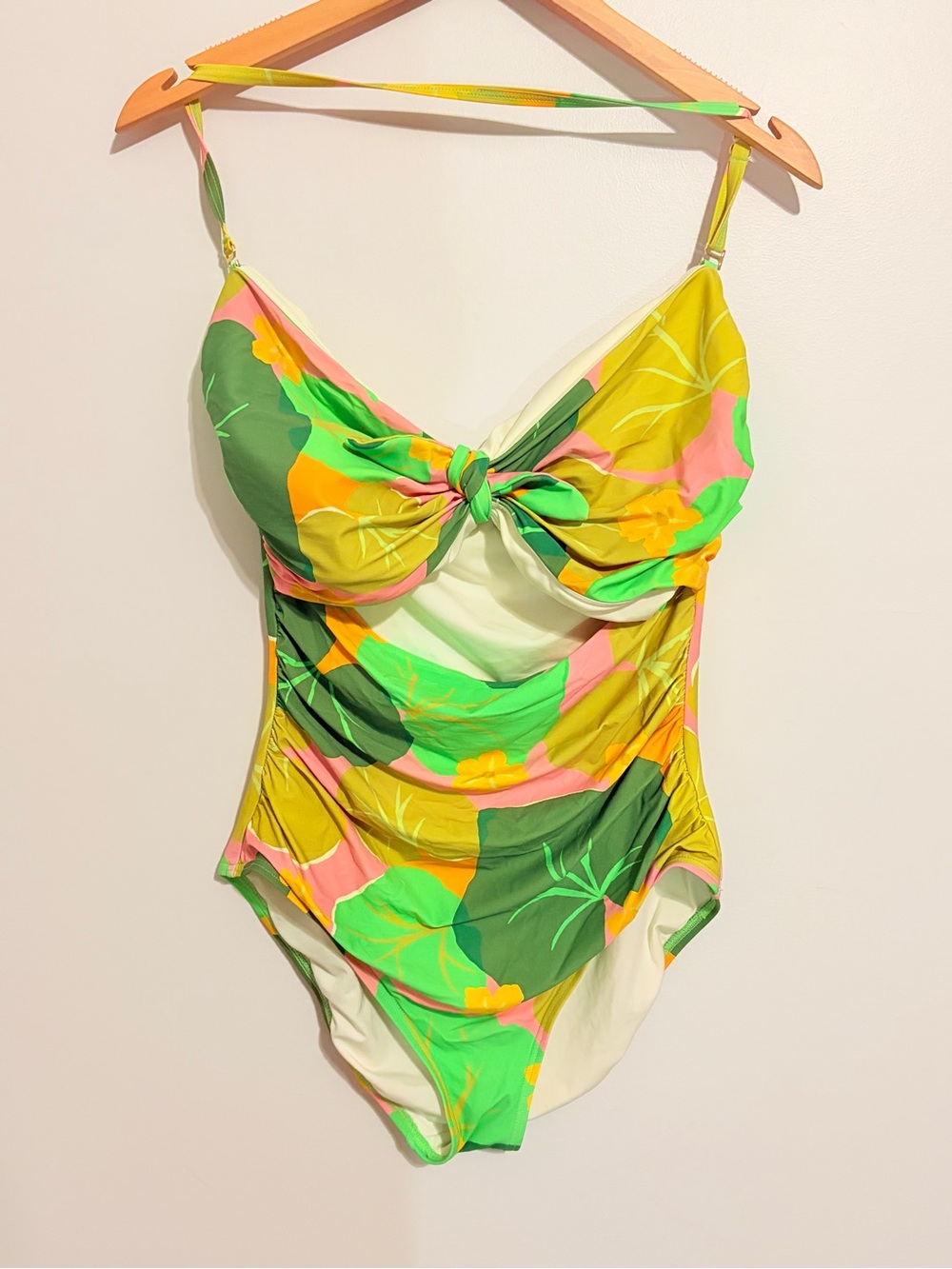 Women’s XL Kate Spade Swimsuit Tie Bandeau Floral Green Pink Orange One Piece